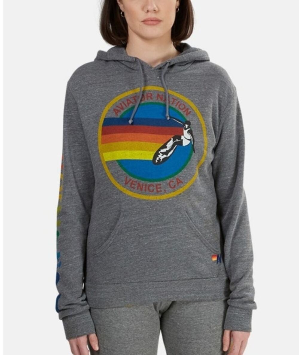 Aviator Nation Womens Venice Graphic Hoodie Small Gray Laguna Beach 90s Surf Y2K